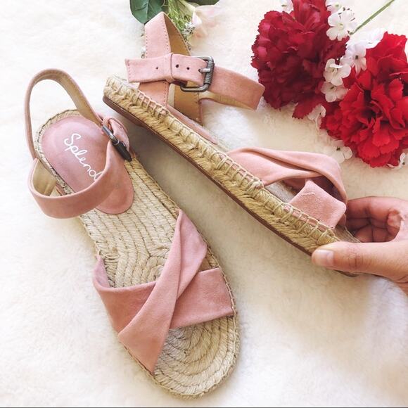 Splendid Pink Blush Suede Espadrille Sandals with Jute Detail - Picture 7 of 12